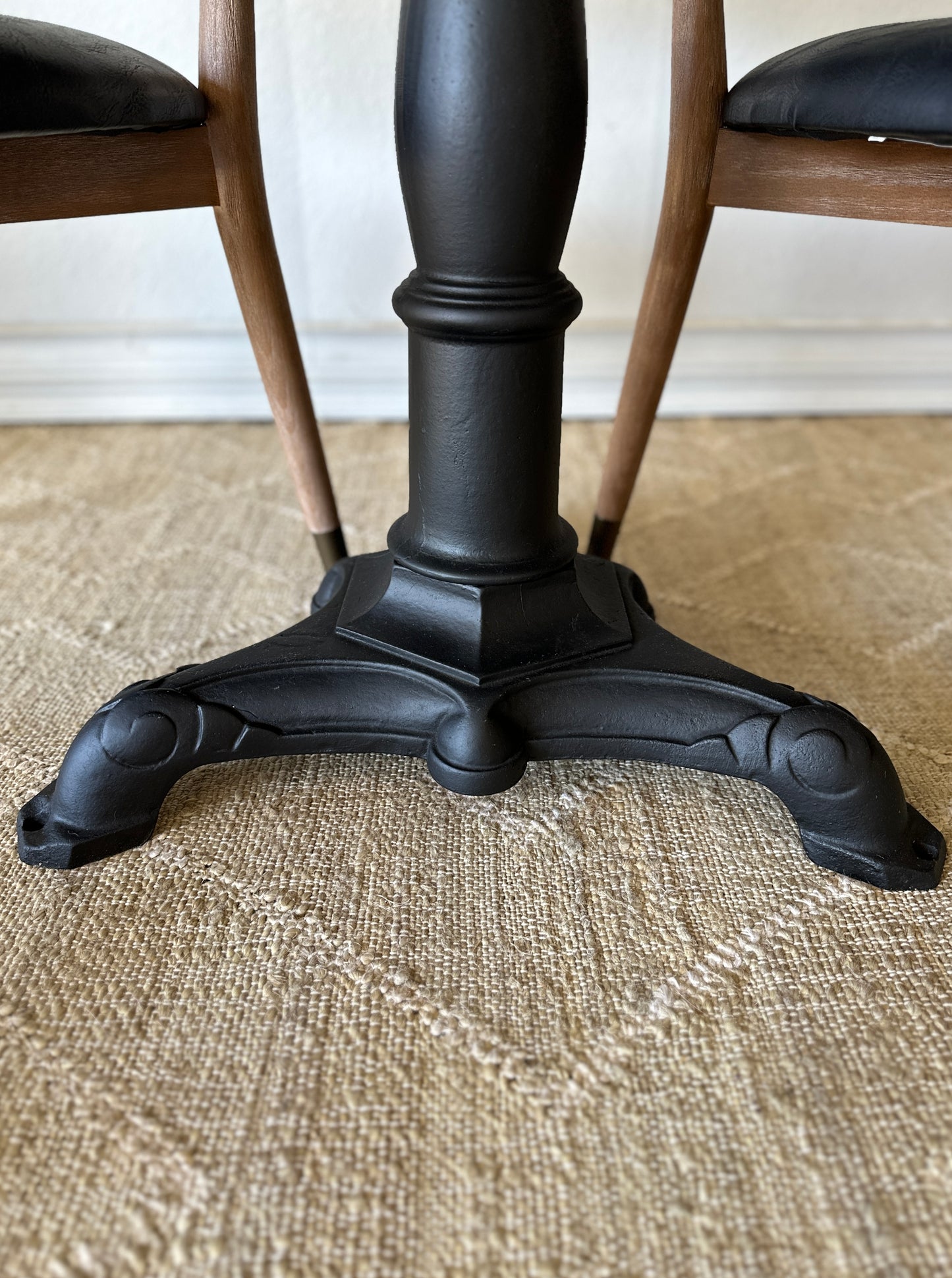 Antique Cast Iron Cafe Table; Refinished Striped Top