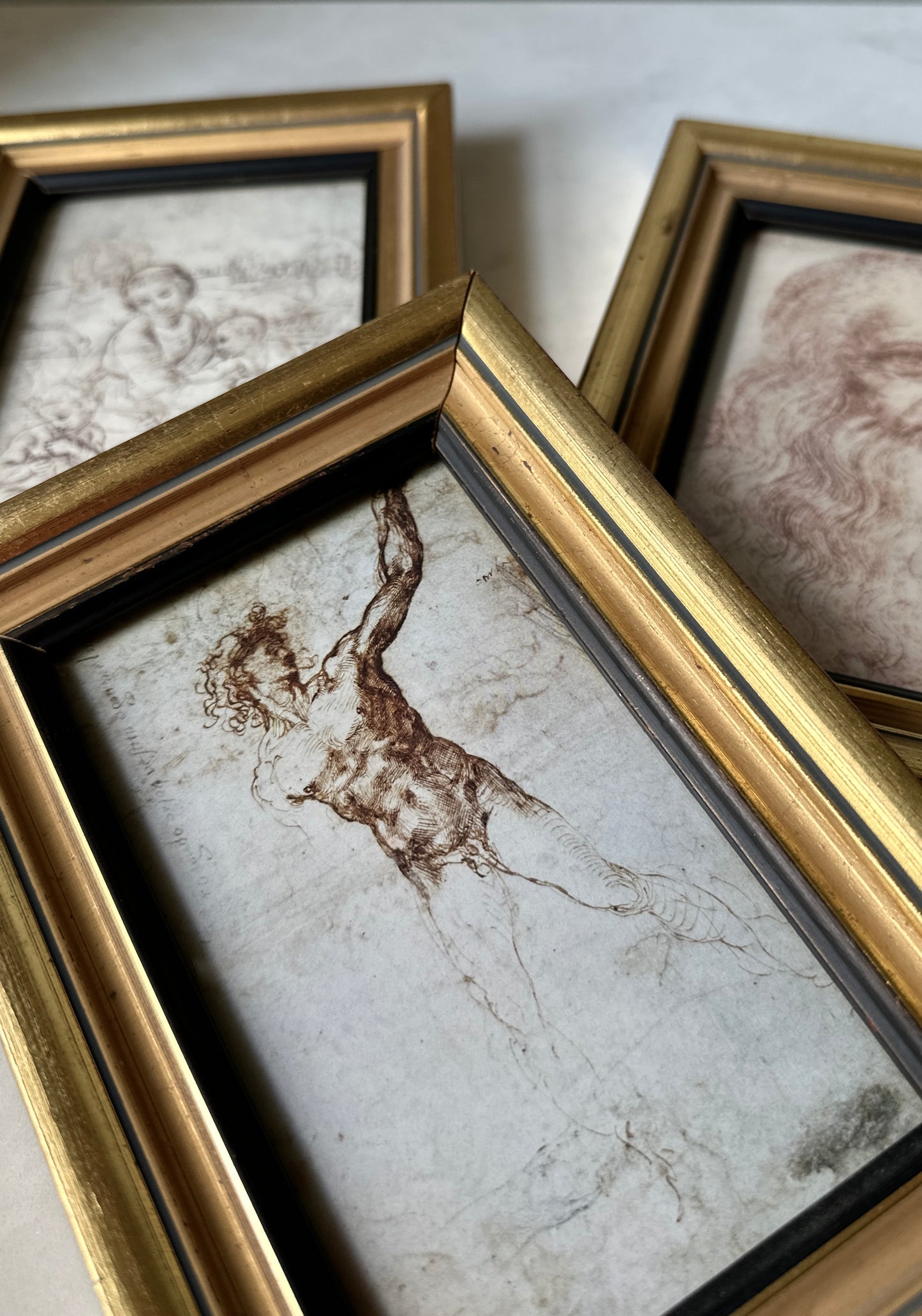 Trio of Vintage Framed Da Vinci Drawing Prints