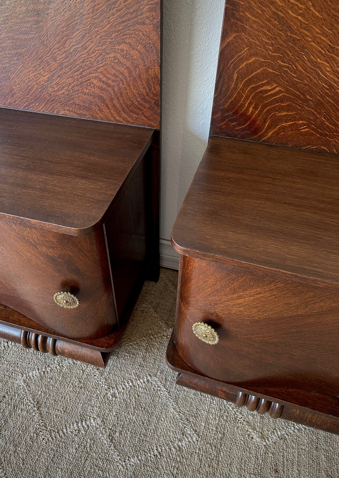 Antique Art Deco Curvy Night Tables, Restored