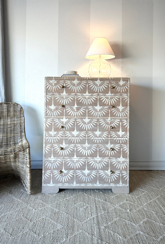 Art Deco Vintage Dresser Fully Refinished and Hand Stenciled