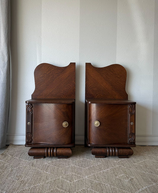 Antique Art Deco Curvy Night Tables, Restored